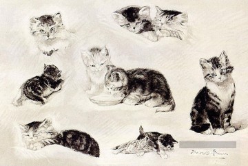  Henriette Art - Une étude de chats buvant dormir et jouer Henriette Ronner Knip